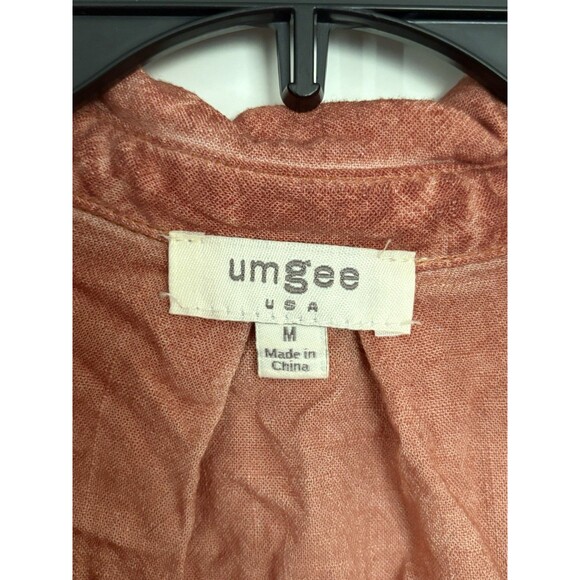 Umgee Top Blouse Womens Medium Mineral Wash Rust Raw Hem Long Sleeve Boho Grunge - Picture 3 of 7